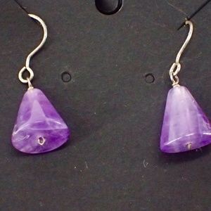 Natural Amethyst Triangle Barrel Handmade Drop Earrings 5" Ethnic Healing Gift
